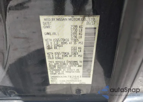 2017 Nissan Frontier Sv z USA, uszkodzony, nr VIN 1N6DD0ER2HN762643